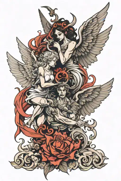 angels vs demons tattoo design idea