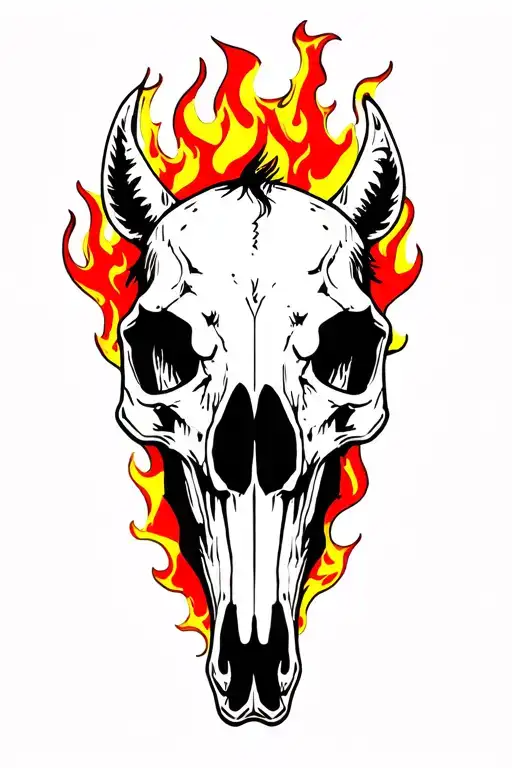 horse skull with fire tattoo design idea
