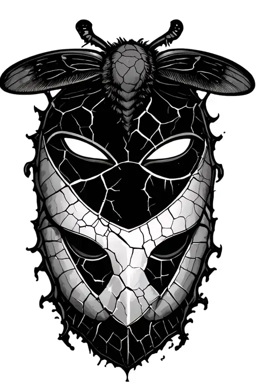 moth and cracked mask tattoo design idea
