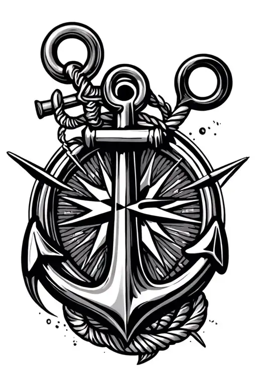 anchor and compass  tattoo design idea