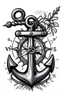 anchor and compass  tattoo design idea