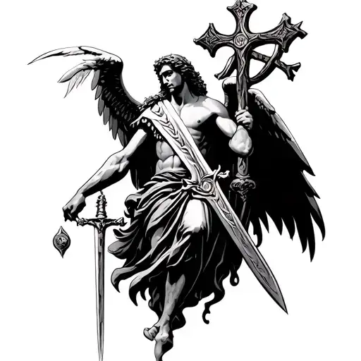 st Michael with sword and cross  tattoo design idea