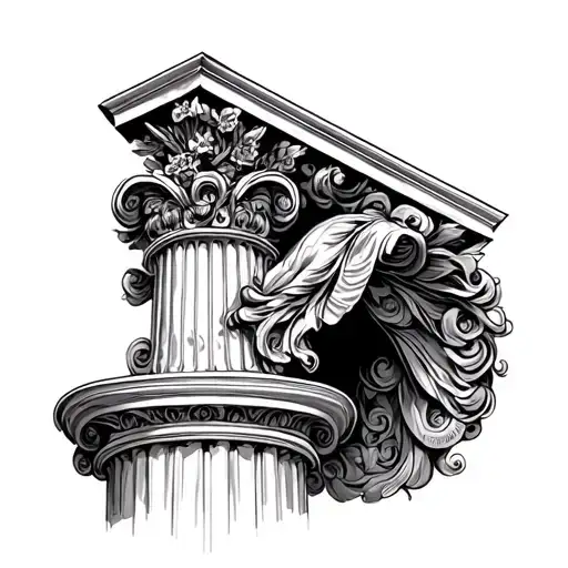 corinthian column, greek character tattoo design idea