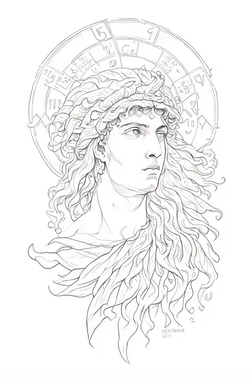 Antic greek mythology and numbers tattoo design idea