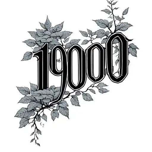 the number 1900 tattooed in times new roman font with leaves and trees growing off the numbers tattoo design idea