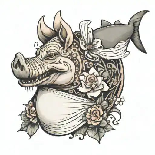 pig in a veil holding a sharks fin at a wedding tattoo tattoo design idea