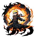 Full sleeve blackwork tattoo, Naruto-inspired design. Includes Naruto in Sage Mode, Kurama (Nine-Tails), chakra swirl pa tattoo design idea