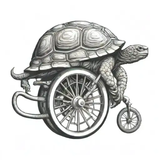 tortoise as the back wheel of a penny farthing tattoo design idea