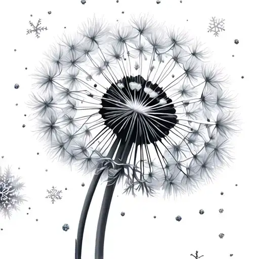 dandelion turning into snowflakes tattoo design idea