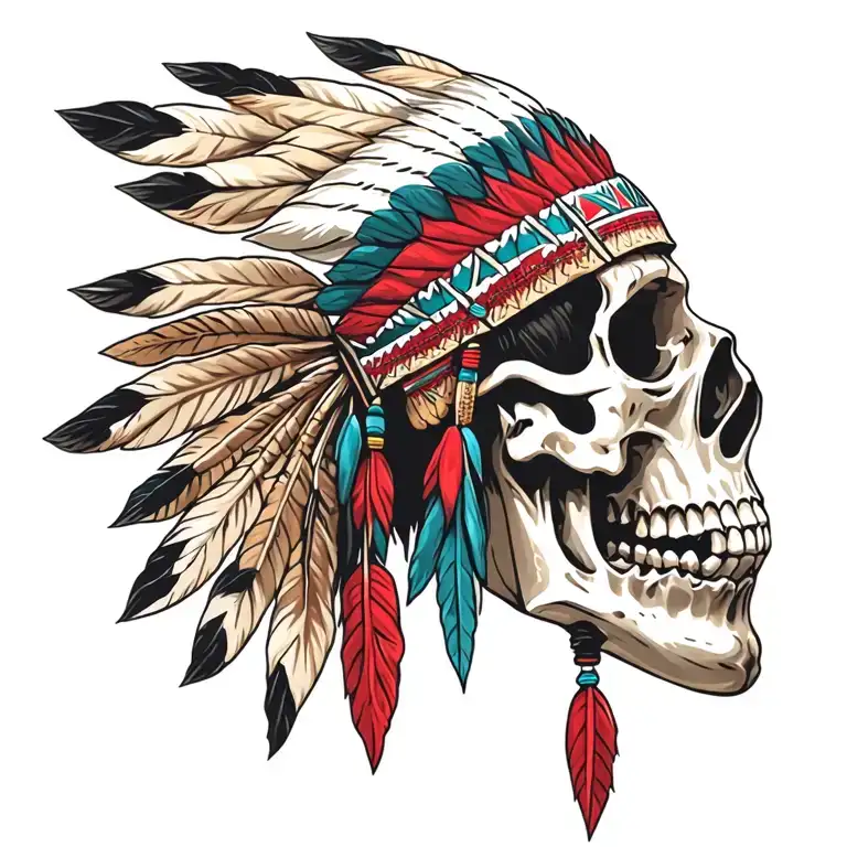 Red Native American skull tattoo design idea