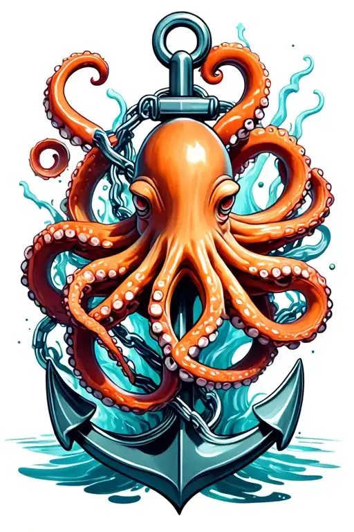 octopus wrapped around anchor and breaking the chain in water  tattoo design idea