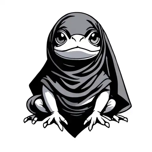 a small minimalist tattoo, a toad in a hijab tattoo design idea