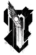 Create a sleek, cyberpunk-inspired tattoo design for the forearm. The symbol should have a vertical, elongated structure tattoo design idea