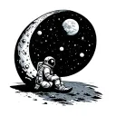 astronaut sitting on the moon tattoo design idea