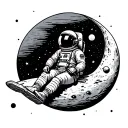 astronaut sitting on the moon tattoo design idea