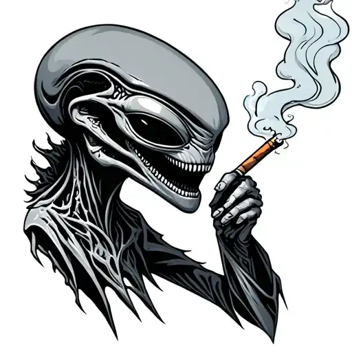 alien smoking a blunt tattoo design idea