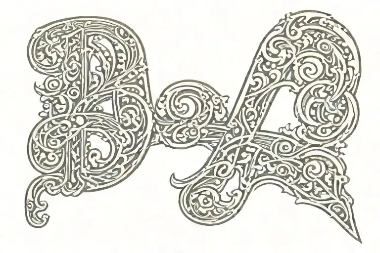 Letter "R" cursive with money around it shaded 45 degree tattoo design idea