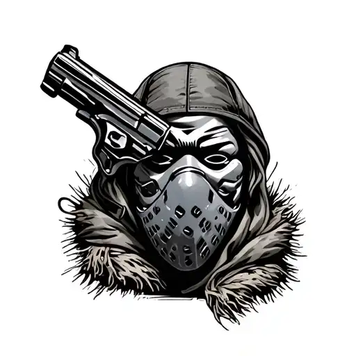 Ski Mask With Gun tattoo design idea