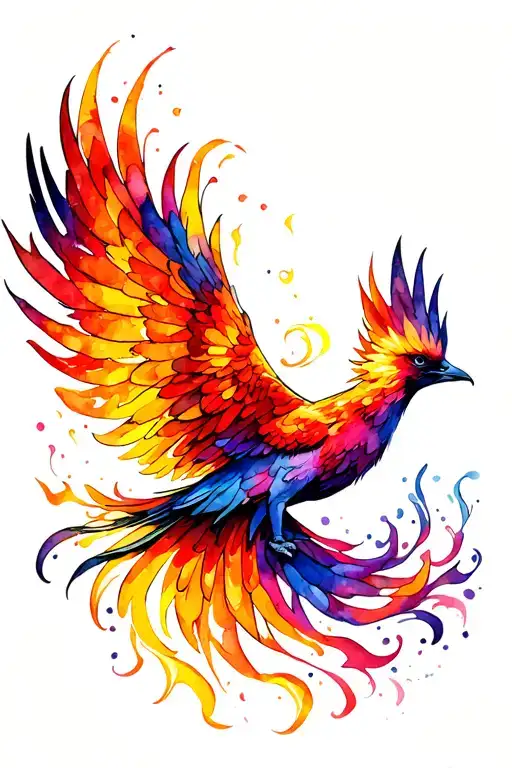 vibrant colors energetic phoenix bird flying flames tattoo design idea