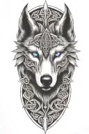 wolf with blue eyes on armor tattoo design featuring Celtic trinity knot  tattoo design idea