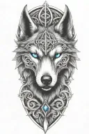 wolf with blue eyes on armor tattoo design featuring Celtic trinity knot  tattoo design idea