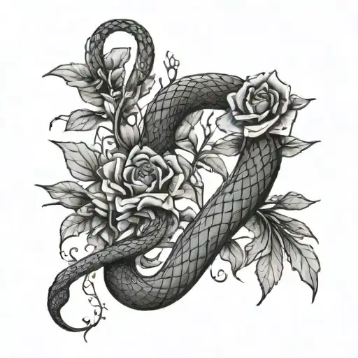 snake wrapped around collarbone with birth flowers of June, July, August, November, December   tattoo design idea