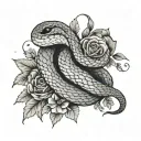 snake wrapped around collarbone with birth flowers of June, July, August, November, December   tattoo design idea