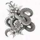 snake wrapped around collarbone with birth flowers of June, July, August, November, December   tattoo design idea