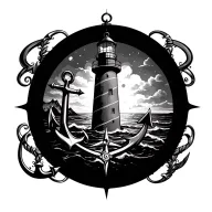 Lighthouse, anchor, compass and sea tattoo design idea