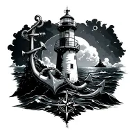 Lighthouse, anchor, compass and sea tattoo design idea