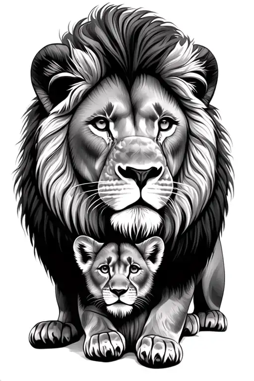 lion protecting cub looking tattoo design idea