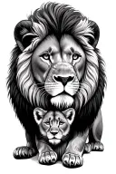 lion protecting cub looking tattoo design idea