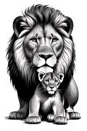 lion protecting cub looking tattoo design idea