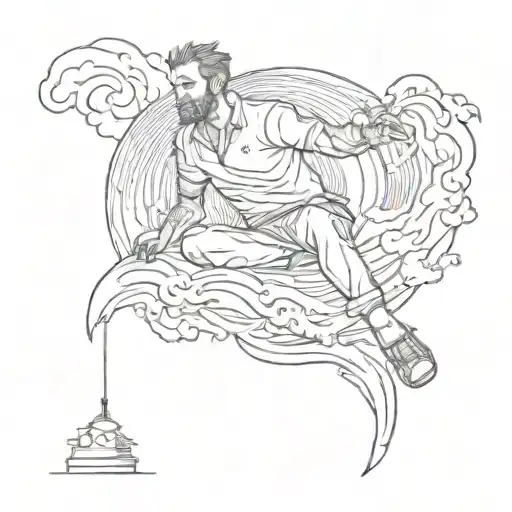 relaxed man sitting on a hurricane swirling tattoo design idea
