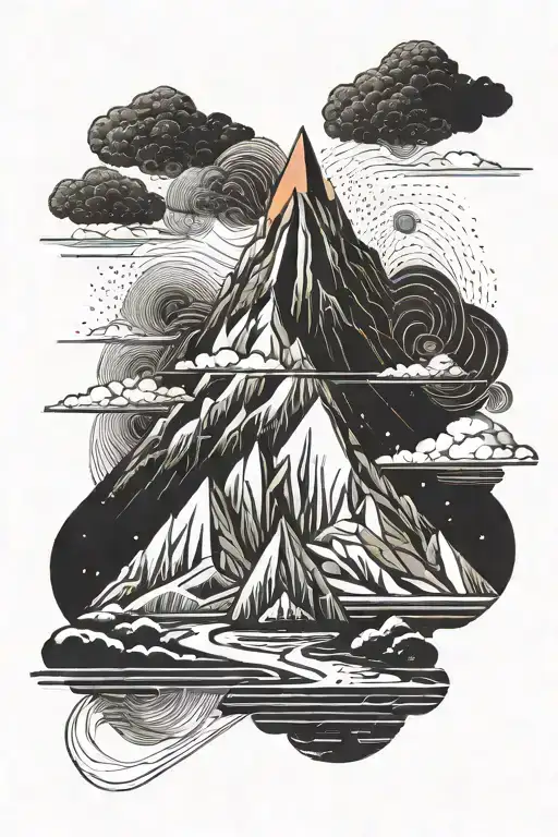 pincel drawing a volcano tattoo design idea