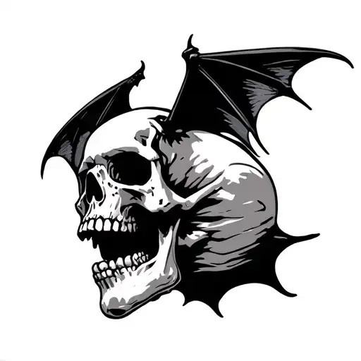 skull with bat wings one wing closed tattoo design idea