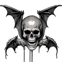 skull with bat wings one wing closed tattoo design idea