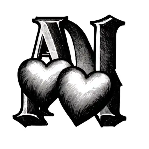 3 simple hearts, three letters A, B, N  tattoo design idea