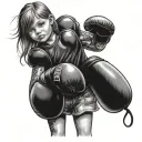 Little girl with boxing gloves standing in front of large heavy bag tattoo design idea