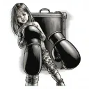 Little girl with boxing gloves standing in front of large heavy bag tattoo design idea