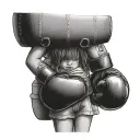 Little girl with boxing gloves standing in front of large heavy bag tattoo design idea