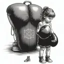 Little girl with boxing gloves standing in front of large heavy bag tattoo design idea
