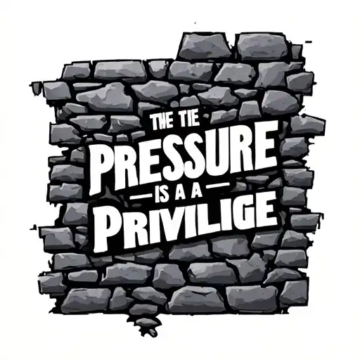 the text Pressure is a Privilege in front of a cracking stone wall tattoo design idea