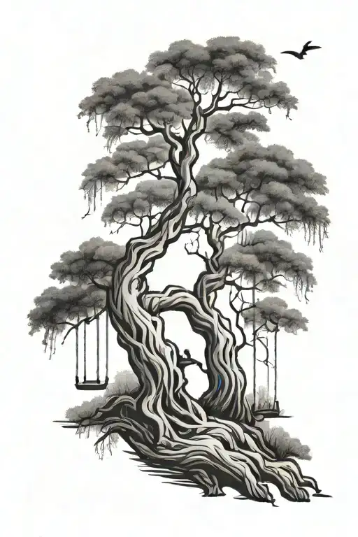 Willow tree with swing tattoo design idea