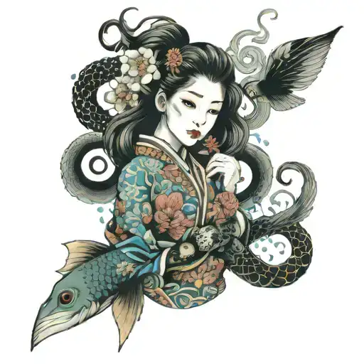 underwater girl tattoo design idea