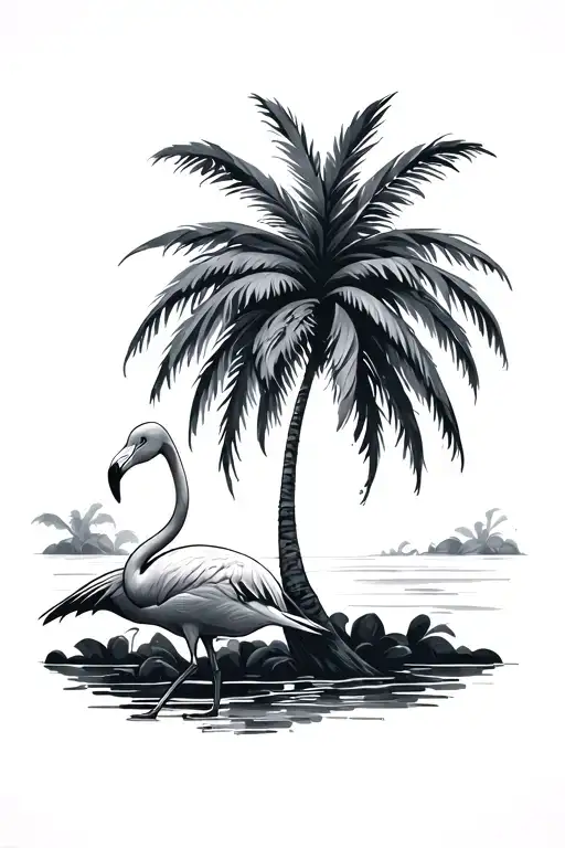 palm tree and flamingo tattoo design idea