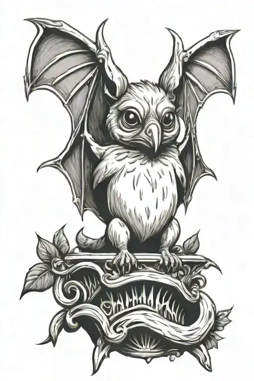 An eyptian fruit bat in the style of a bethany cavener sculpture tattoo design idea