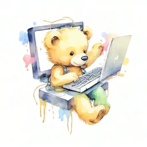 Teddy bear playing on a computer tattoo design idea