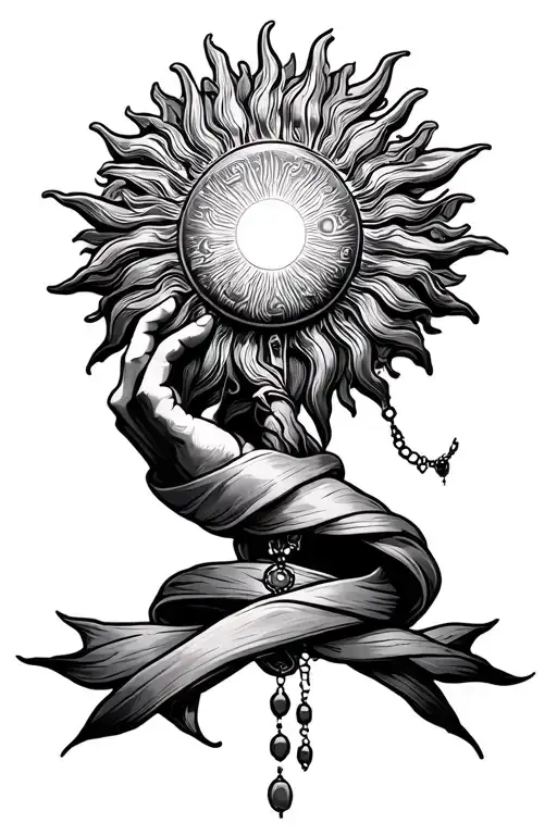 philippines sun with rosary wrapped loosely tattoo design idea