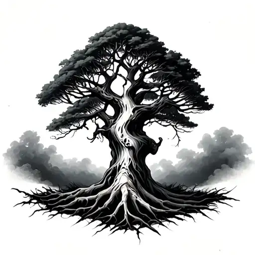 Tree Half side dead half alive half dead tattoo design idea